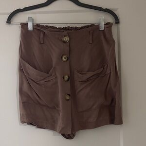 Brown Button-Up Women's Shorts